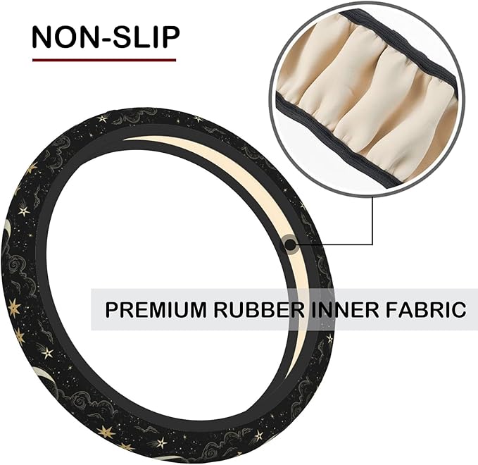 Stars Clouds Moon Steering Wheel Cover, Non-slip Breathable Neoprene Steering Wheel Covers, Women Car Accessories Universal 15 Inch Fit Auto, Suvs, Truck