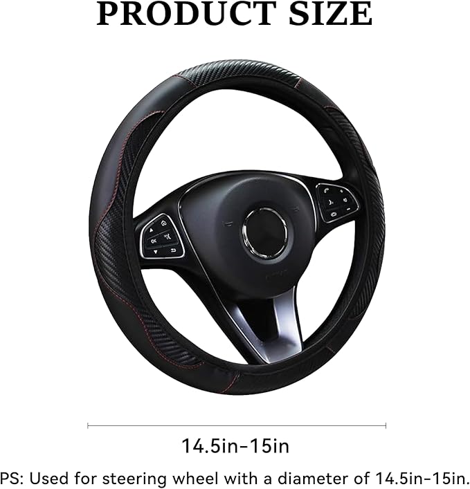 Car Steering Wheel Cover, 15 inch Carbon Fiber Microfiber PU Leather Elastic Steering Wheel Protector for Men Women, Universal Durable Car Decorative Fit for Most Cars, Trucks, SVU (Black)