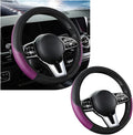 Car Steering Wheel Cover, 15 Inch Leather Breathable Auto Steering Wheel Protector, Comfortable Non-Slip Vehicle Steering Wheel Covers, Universal Interior Car Accessories (Black+Purple, AD)
