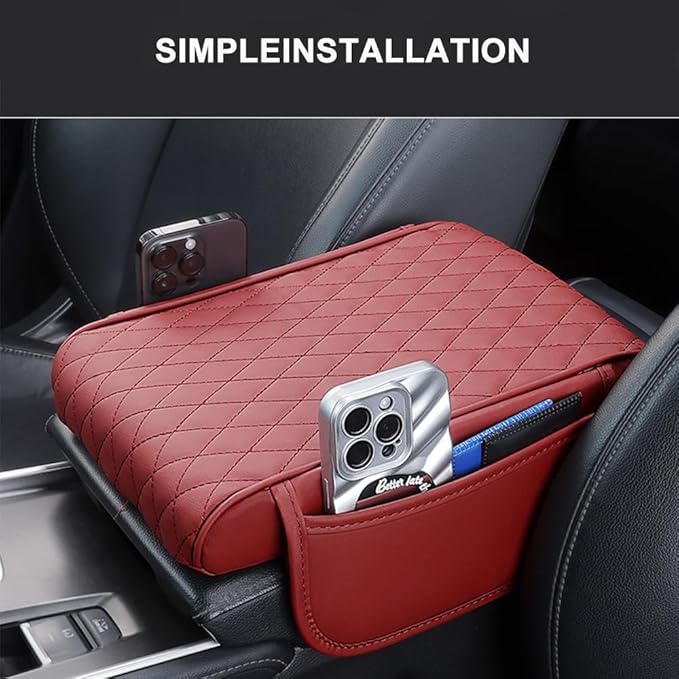 Car Armrest Pad for Ford Mustang Mach-E 2021 2022 2023 2024 2025 2026 Leather Armrest Box Mat Center Console Cushion Pad Universal Armrest Seat Box Cover Protector,Red