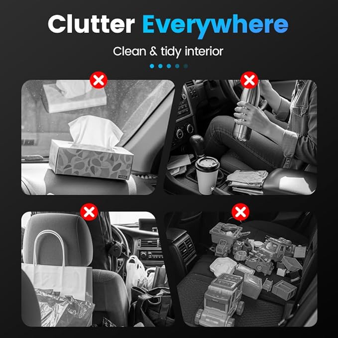 Car Backseat Organizer 3-in-1 Multifunctional Car Back Seat Storage Box with Drink Cup Holder Tissue Box Trash Bin & Hooks, Back Seat Car Organizer for Hold Phones,Drinks, and Handbags (White)