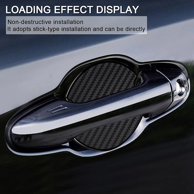 WORCAS 4 Pcs Carbon Fiber 3D Texture Car Door Handle Protector Pad Scratch Resistant Durable Premium Protection for Car Door Handles Prevents Scratches and Wear L Size