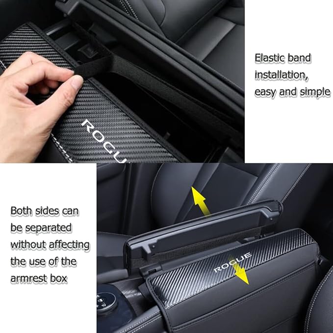 XITER 1PC Leather Center Console Armrest Cover with Side Pockets for Nissan Rogue 2021 2022 2023 2024 2025 2026 Accessories(Carbon Fiber+Black)