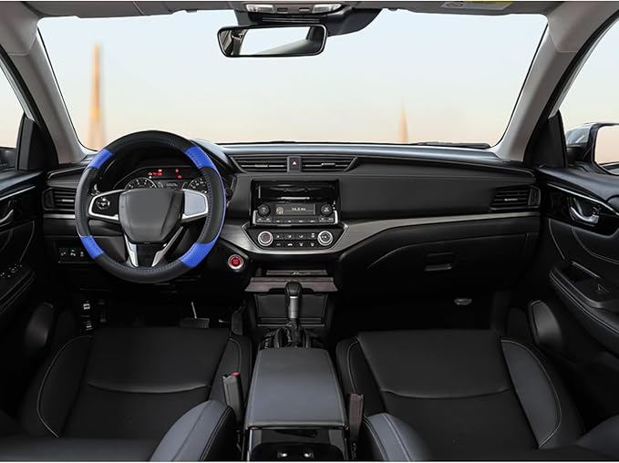 GIANT PANDA Microfiber Leather Steering Wheel Cover for Honda Accord,Civic,CR-V,HR-V,Pilot(Diamond-Pattern-Black+Blue-Standard Size)