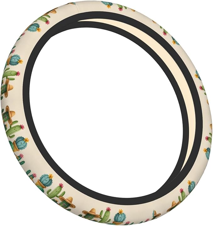 Funny Cactus Neoprene Steering Wheel Covers Women Men Car Accessories, Universal 15 Inch Fit Auto, Suvs, Truck