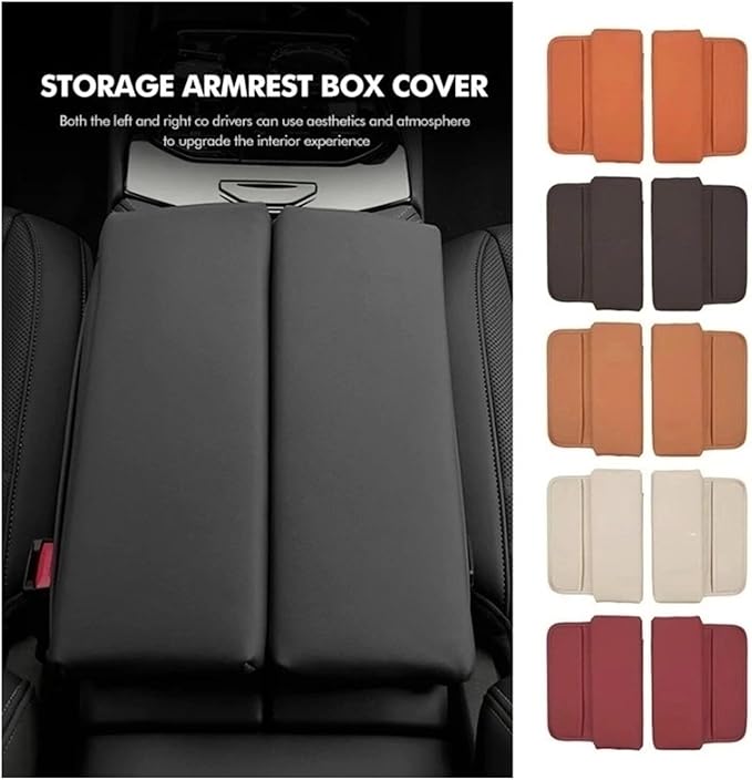 Car Center Console Armrest Cushion, Leather Armrest Box Pad, Split Pad Compatible with Genesis Coupe G70 G80 G90 GV60 GV70 GV80 EV BH GV90, Car Interior Accessories(Red)