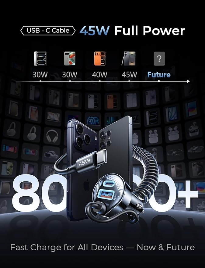 LISEN 90W for iPhone 17e 16 15 Pro Max Car Charger USB C Fast Charge,Super Fast for iPhone 15 16 17 Pro Car Charger USB C Adapter for iPhone 17 16 15 Air ProMax Plus,Samsung Galaxy S26 Ultra, Android