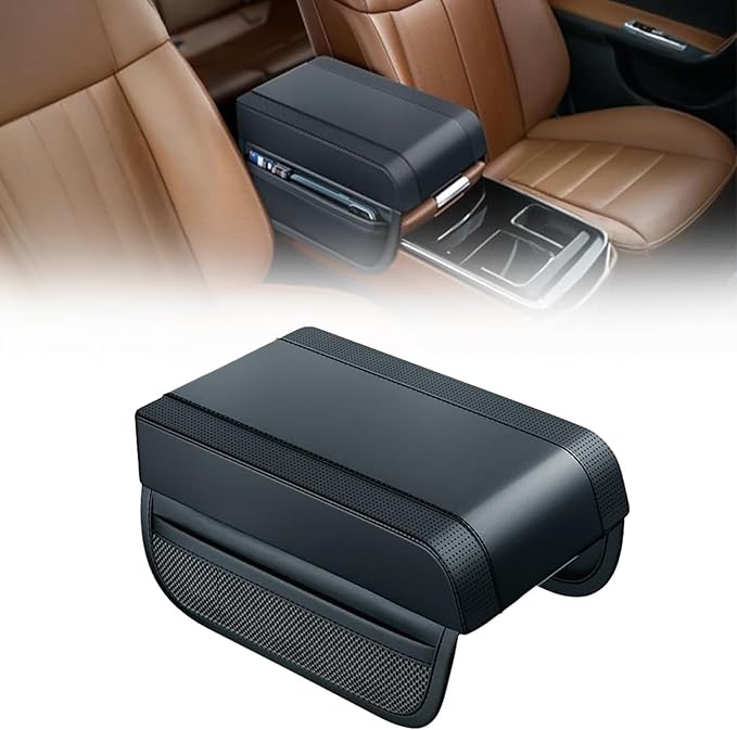 Car Armrest Cushion for Infiniti QX80 2004–2019 2020 2021 2021 2022 2023 2024, PU Leather Center Console Pad with Storage Pockets, Auto Arm Rest Support Protector for Cars, SUVs & Trucks