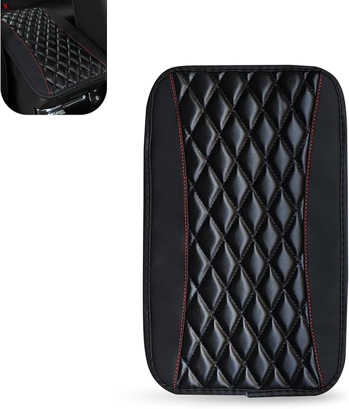 Car Center Console Cover, Patchwork Leather Center Console Cushion Pad, Waterproof Dustproof Auto Armrest Seat Box Cover Protector, Comfortable Armrest Pad for Car, Sedan, SUV, Van (Black)
