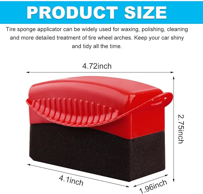 2 PCS Tire Shine Applicator, Flat Dressing Waxing Sponge Pads With Lid Cover, Reusable Polishing Cleaning Foam Applicators With Rectangular Box, Car Accessories (Red)