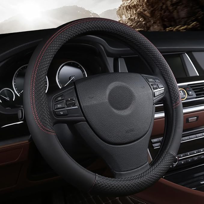 Steering Wheel Cover for Kia Soul 2020-2025, Leather Easy Installation Car Interior Accessories Breathable Auto Protector Non Slip Grip,Black