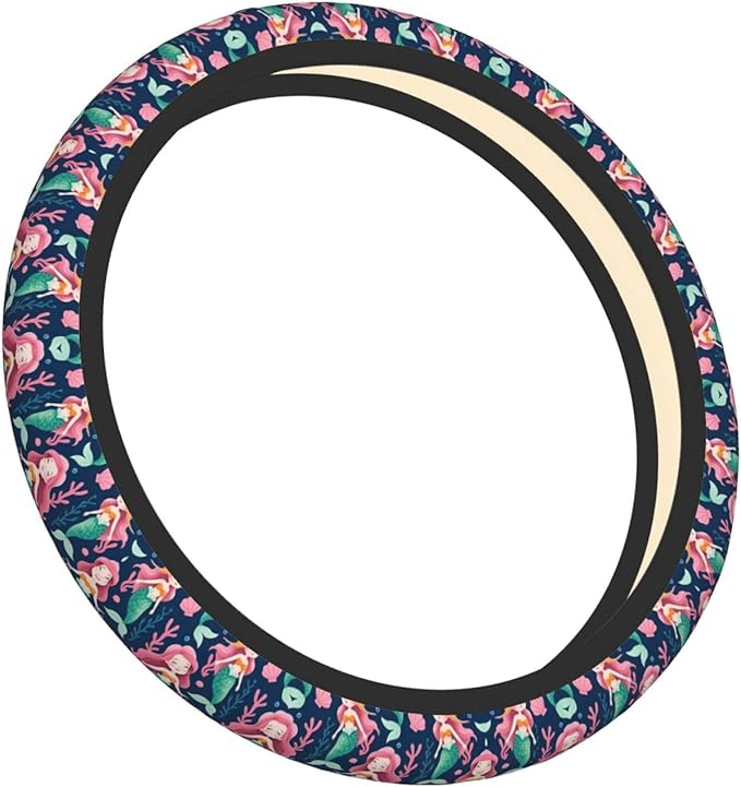Little Merry Mermaids Neoprene Steering Wheel Covers Women Men Car Accessories, Universal 15 Inch Fit Auto, Suvs, Truck