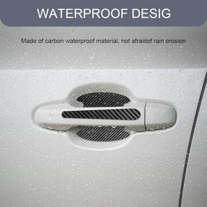 8PCS Car Door Handle Scratch Protector, Car Door Handle Sticker, Carbon Fiber Auto Doors Handles Paint Guard Cover, Waterproof Auto Paint Guard Protective Films Fit for Most Vehicles (Black)
