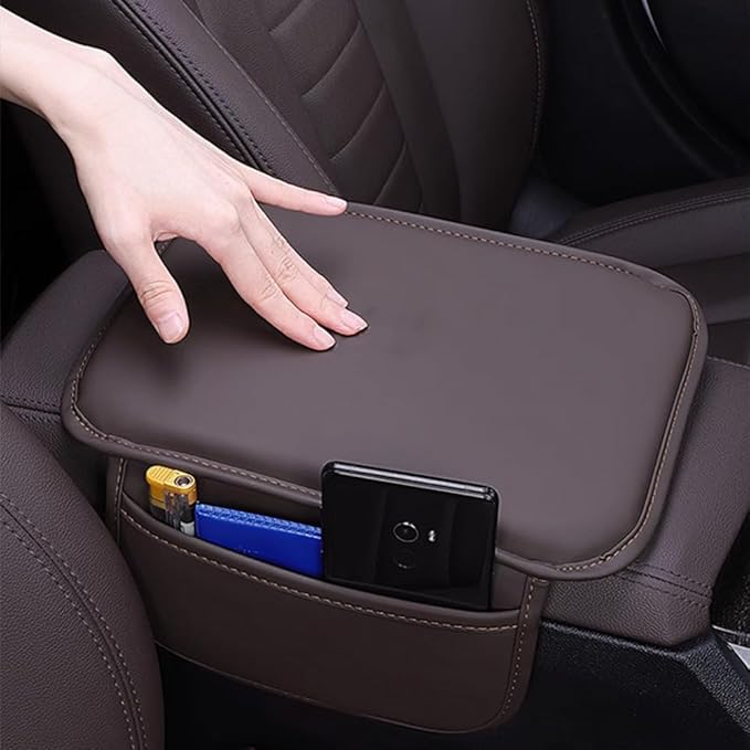 Car Armrest Box Pad for Infiniti QX60/Q50L/QX50/QX55/Q60 Leather Car Armrest Box Cushion Waterproof Center Console Mat Armrest Mat Armrest Cover Accessories,Coffee-with Storage Bag