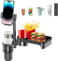 Cup Holder Tray for Car, Upgrade 4 in 1 Adjustable Detachable Car Food Table Tray with Solid Base & Phone Slot,Car Cup Holder Expander with 360°Rotation Tray for Travel Road Essential S