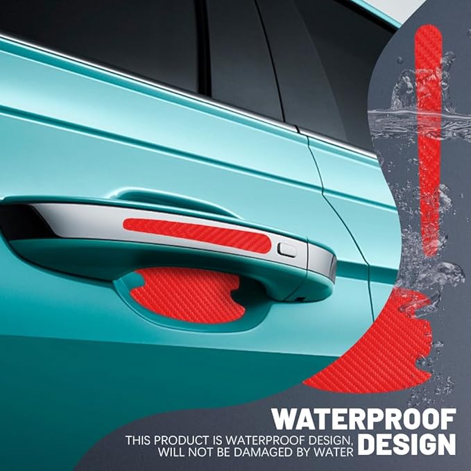 8PCS Car Door Handle Scratch Protectors, Carbon Fiber Car Door Handle Bowl Sticker, Universal Car Door Handle Paint Guard Cover, Auto Exterior Decor Door Handle Cup Protective Film for Most Models