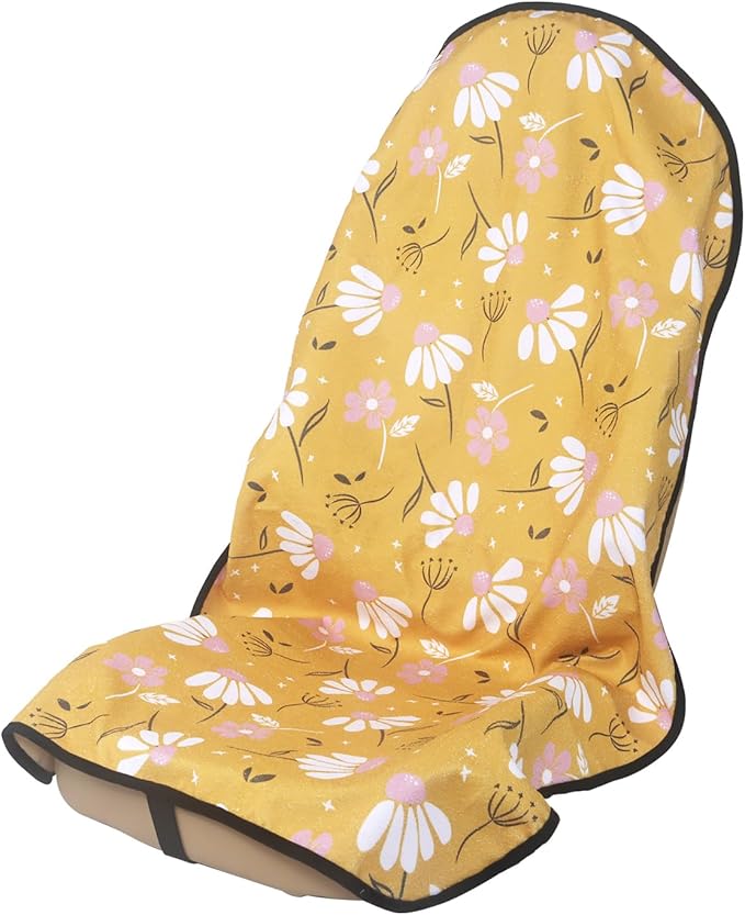 nbnhxnff Sweat Towel Car Seat Cover Protector Front Seats for Gym Workout,Running,Swimming,Beach and Hiking,Waterproof Universal Seat Cover for Car,Trucks,Van & SUV(Yellow Chamomile,1pcs Front Seat)