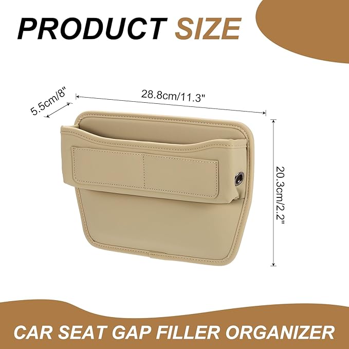 HARFINGTON Car Seat Gap Filler Organizer 11.3 x 8 x 2.2 Inch Leather Universal Car Organizer Storage Box Between Seat and Console for Phone Sunglasses Keys, Beige