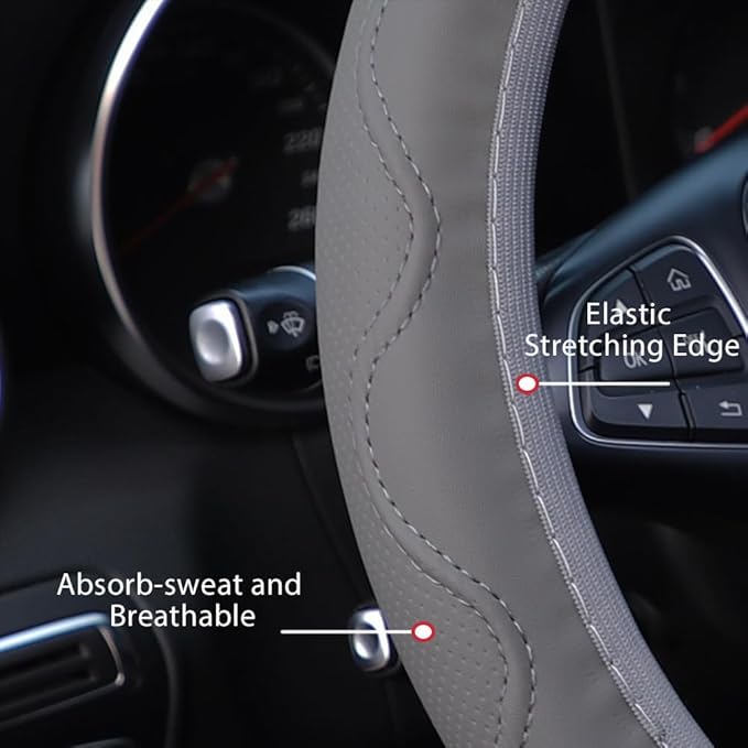 Elastic Steering Wheel Cover Gray Universal 14-15 inch Steering Wheel Covers Soft Microfiber Leather Breathable Anti-Slip Durable Car Accessories Fit for Suvs, Vans, Trucks