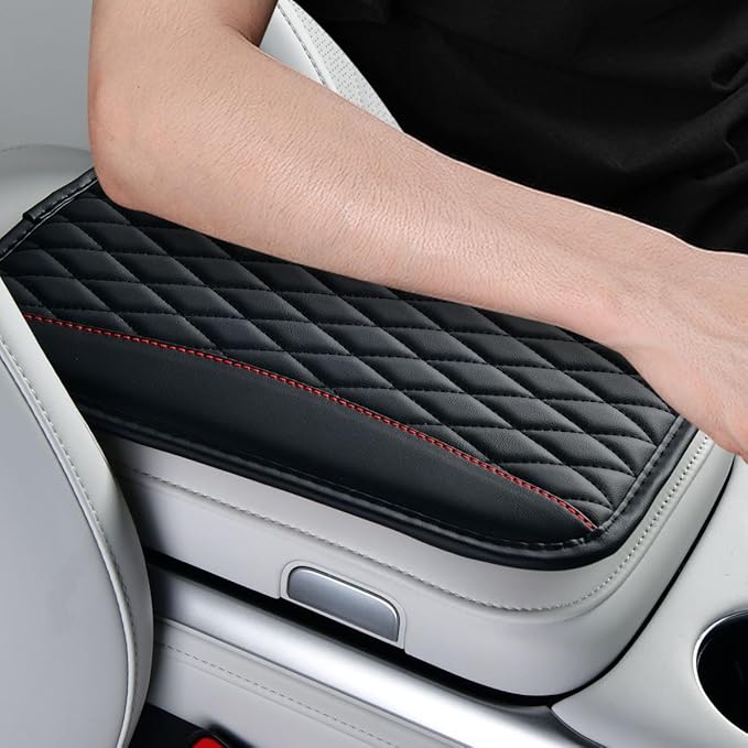 Car Center Console Cover, PU Leather Waterproof Vehicle Armrest Seat Box Protector, Automotive Interior Arm Rest Cushion Protection Accessories, Universal for SUV Sedan Truck (Black)