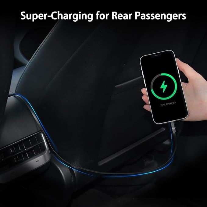 Retractable Fast Phone Charger Compatible with Tesla Model Y 3 X S, 4 in 1 Car Phone Charger Adapter 60W, USB C and Lightning Charger, Model Y 3 X S Accessories 2025-2018, 2.6ft