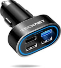 TECKNET USB Car Charger, 54W 4-Port Car USB Charger Multi Port Adapter, QC 3.0 Port Cigarette Lighter Charger, Fast Charging Adapter, Compatible with iPhone 15 Pro Max/15 Plus/15/14/13（Dark Black）