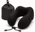 Travel Pillow for Airplane with Cooling Ice Silk & Waffle Cover, Soft Memory Foam U-Shaped Neck Support, Washable & Travel-Friendly for Car, Office & Camping(Black)