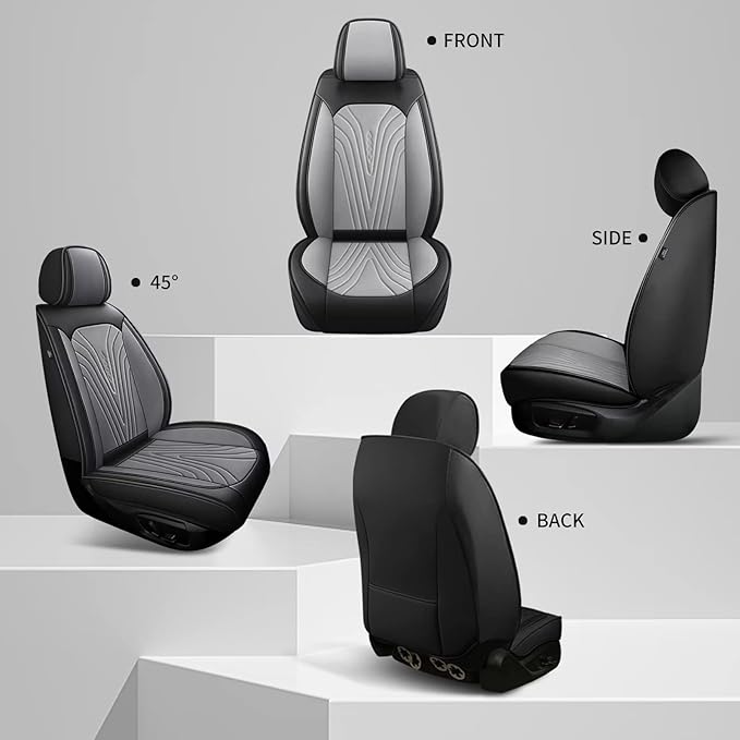 DISUTOGO Front Seat Covers Fit for Nissan Kicks 2018-2025 2026 Waterproof Faux Leather Automotive Cushion Protector Car seat Covers Compatible Airbag(2 Seats, Grey)