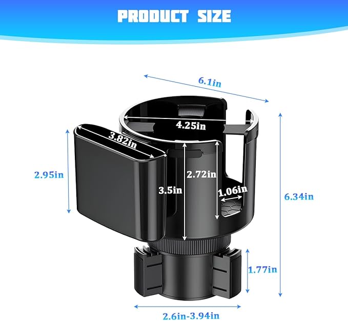 Car Cup Holder Expander, 2 in 1 Multifunctional Vehicles Drink Cup Adapter with Adjustable Base, Automotive Water Bottle Insert Holder, Universal for Automobile RV Truck