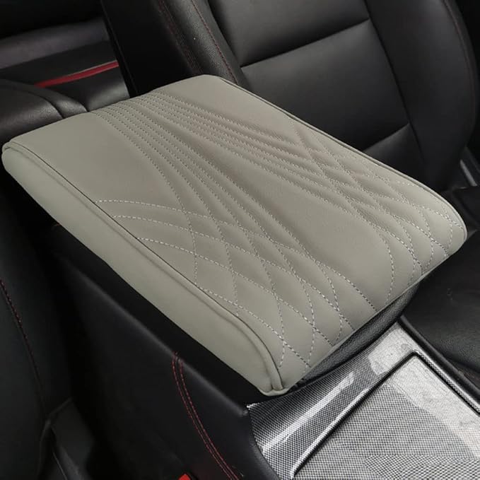 AIIONP Leather Car Armrest Box Pad, Universal Car Center Console Cover Pad, PU Leather Car Armrest Seat Box Cover Protector, Center Console Armrest Pad for SUV, Truck, Car (Grey, Angle Pattern)