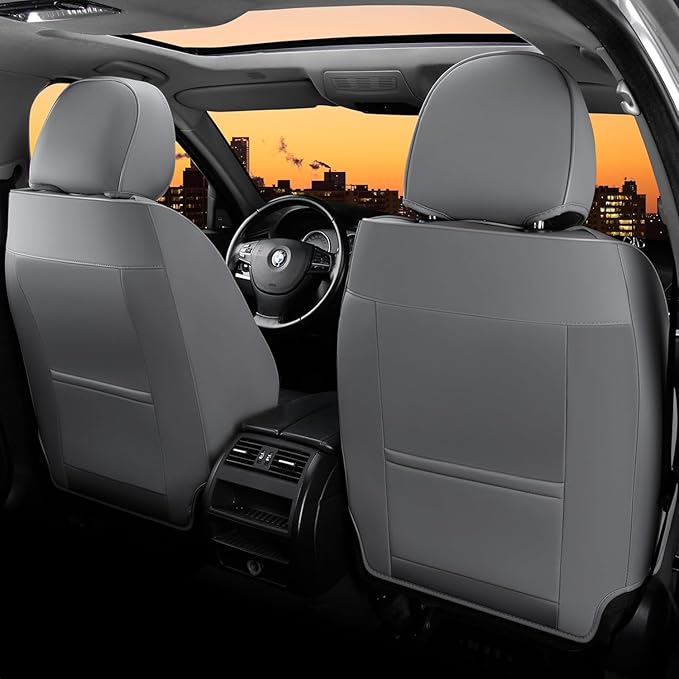 FLORICH Front Automotive Seat Covers, 2 Pcs Leather Seat Covers, Breathable Car Seat Covers, Waterproof Seat Cover, Gary Car Seat Cushion, Car Seat Protector Vehicle for Cars Sedan SUV Truck