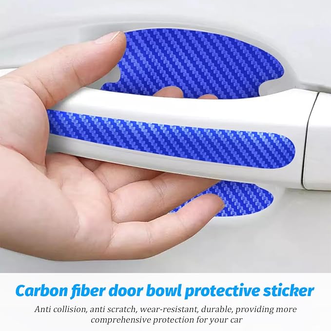 Carbon Fiber Car Door Handle Cup Scratch Protectors, Vehicle Door Handle Bowl Sticker, Automotive Paint Guard Protective Film Cover Accessories, Universal for SUV Sedan Truck (Blue)