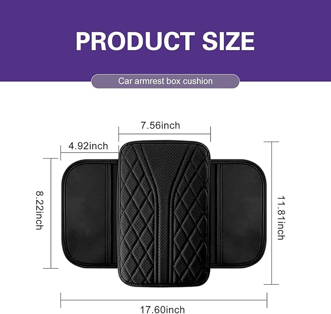 Cuymoap Car Armrest Cushion, Breathable Support Cover for Enhanced Elbow Comfort, Waterproof Anti-scratch Center Console Protector with Side Storage Pocket, Universal Slip-on Design for Car (Black)
