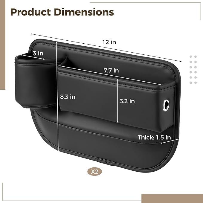 Toyosport 2 PCS Car Seat Gap Filler Organizer, PU Leather Side Console Storage with Cup Holder, Car Extra Compartments for Cans Phones Keys Wallets, Easy Wipe Clean, Universal Fit