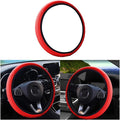 Leather Car Steering Wheel Cover, Elastic, Breathable Anti-Slip, Universal 15 inch, Steering Wheel Cover for Men Women (Red)