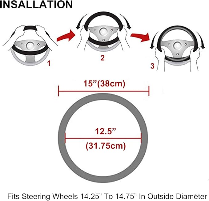 Non-Slip Black Anti-Friction Leather Auto Car Steering Wheel Cover for Diameter 38cm(Pure Black)