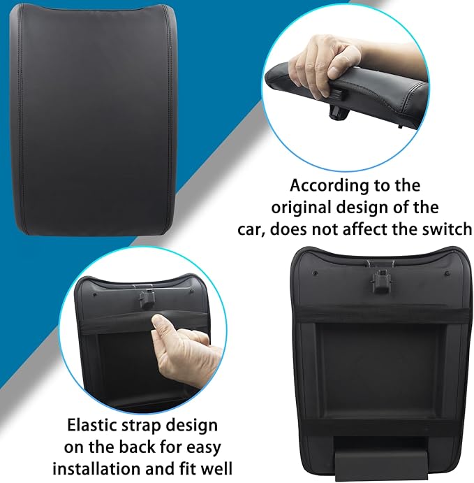 Armrest Cover for Honda Pilot Accessories 2023-2025 / Passport Accessories 2024-2026 / Ridgeline Accessories 2024 2025 Center Console Leather Pad Arm Rest Protector Cushion (Black Stitches)