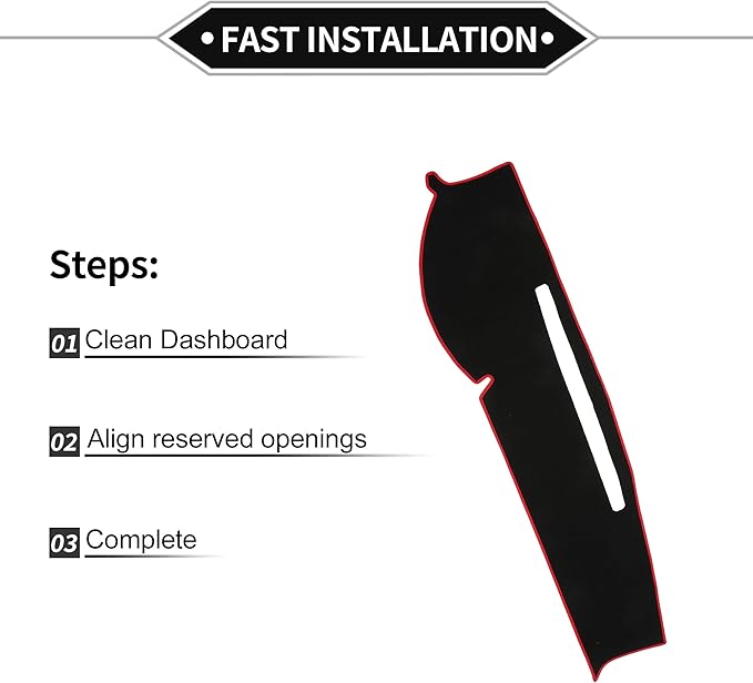 Dash Cover Compatible for Toyota Tacoma 2005-2015, Non-Slip Polyester Black Red Center Console Dashboard Cover Pad Carpet