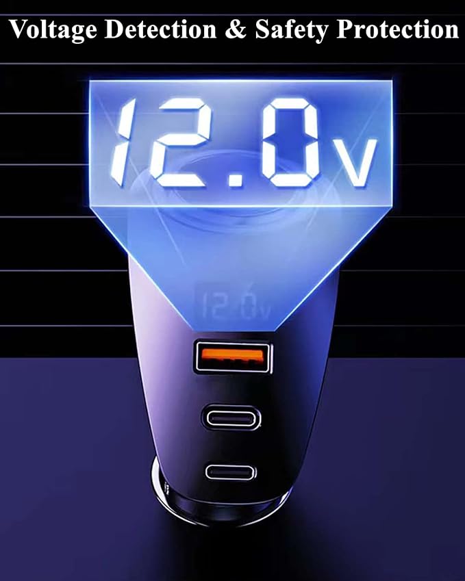 [PD36W&QC22.5W] Car Charger Adapter,5 IN 1 USB Car Charger with Multi Port,[Voltage Display] 12V/24V Car Adapter Compatible with iPhone 15 Pro Max/14/13/12/11/X/XR/XS,Samsung,iPad,Dash Cam etc