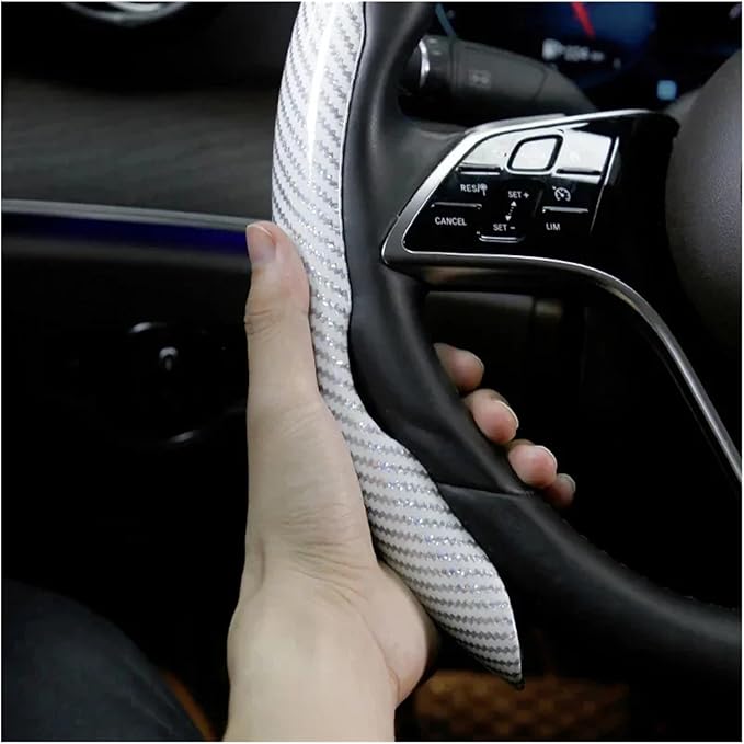 1/2PCS Laser Perforated Steering Wheel Cover, Microfiber Leather and Silicone Non-Slip Grip(1pcs Silver)