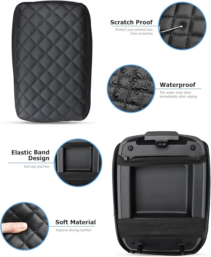 INTGET Center Console Cover for Kia K4 Accessories 2025 2026 LX/LXS/EX/GT-Line/GT-Line Turbo Car Interior Leather Armrest Arm Rest Lid Cushion Pad Protector (Black Argyle with Pad, for 2025+ K4)