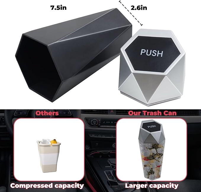 Car Trash Can with Lid, Garbage Bin for Women, Cute Interior Accessories for Seat Cup Holder, Organization Car Must Haves Essentials Mini Trash Can with Garbage Bag