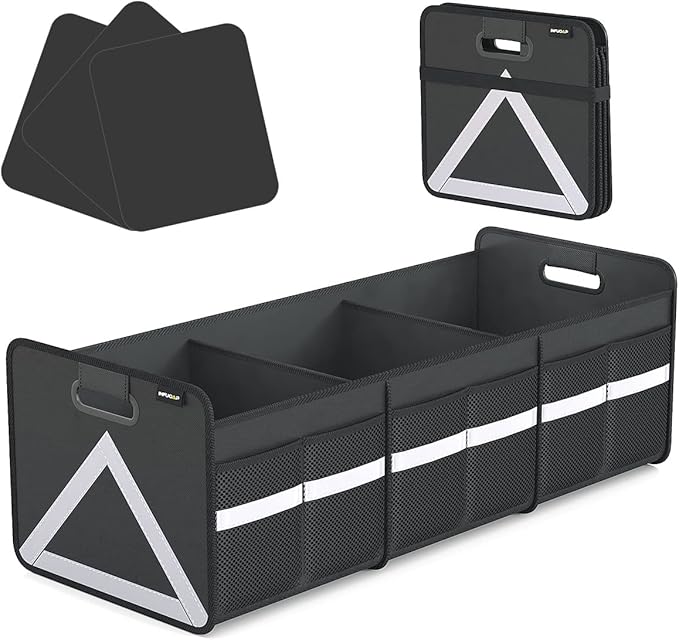 INFUOAP Trunk Organizer for SUV, 65L Large Universal trunk organizers for car with Multi Pockets, Foldable Heavy Duty Collapsible Trunk Storage Organizer with Reflective Stripe