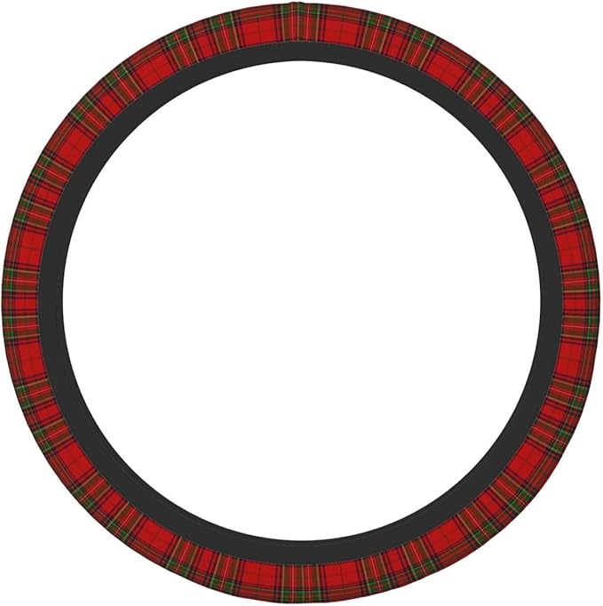 Thickened Elastic Steering Wheel Cover, Pretty Red and Green Tartan Plaid Ultra, Soft, Breathable, Fit for Cars, SUVs, Trucks, Stylish Comfortable Grip