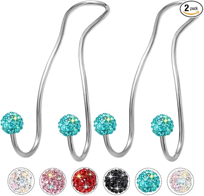 MTGOCHA Bling Purse Hook for Car Headrest, Upgraded Cute Car Seat Hooks for Bag Handbag, Durable Stainless Auto Purse Hanger Holder 2 Pack, Lake Blue