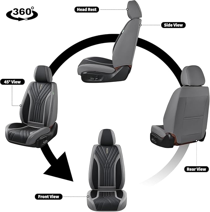 FLORICH Seat Covers, Front Leather Seat Covers, Car Seat Covers 2 PCS,Waterproof Seat Cover for Cars, Luxury Leatherette Gary Car Seat Cushion, Automotive Seat Covers for Sedan SUV Pick-up Truck