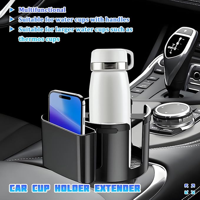 Car Cup Holder Expander, 2 in 1 Multifunctional Vehicles Drink Cup Adapter with Adjustable Base, Automotive Water Bottle Insert Holder, Universal for Automobile RV Truck