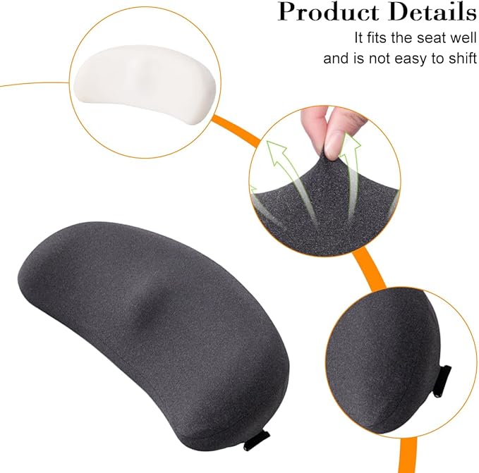 Car Lumbar Support Pillow, Memory Foam Comfortable Vehicle Seat Cushion for Driving, Sciatica Tailbone Pain Relief Driver Seat Pad, Universal Automotive Accessories (Dark Grey)