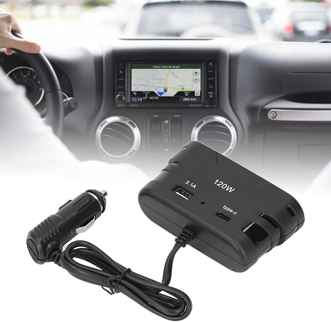 Tyenaza Cigarette Lighter Plug Splitter Adapter 1 to 3 3 Socket Multi Port Power Plug Car Charger TYPE C with USB 12V 24V 120W