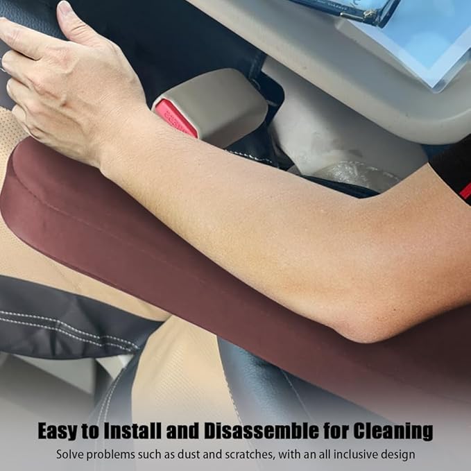 Smeyta 2PC Car Front Seat Armrest Covers,Seat Arm Rest Cover,Flat Cloth Fabric Armrest Cover,Replacement Car Front Seat Armrest Cover(Coffee,1Pair)